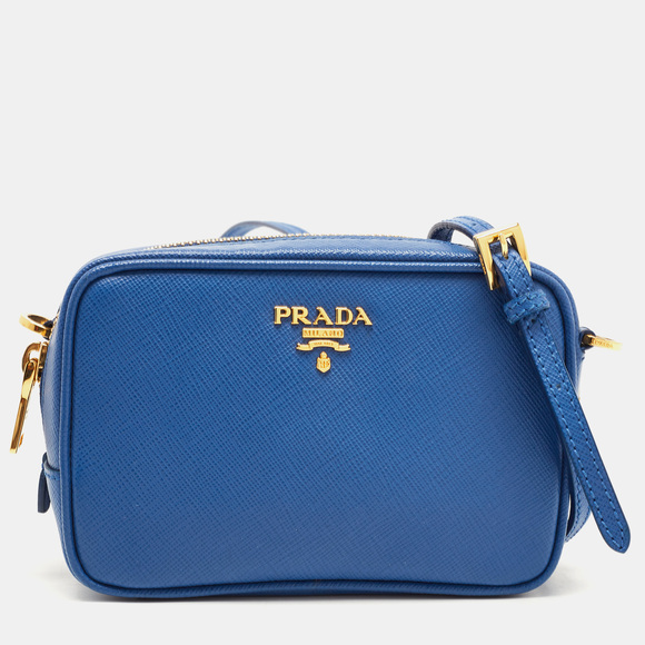Prada Handbags - PRADA Blue Saffiano Lux Leather Mini Camera Crossbody Bag